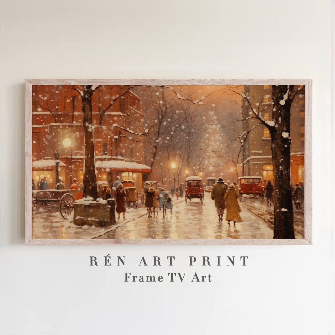 Frame Tv Art Vintage Winter For Tv Art Snowy Cityscape Painting Farmhouse Holiday Christmas Frame Tv Art