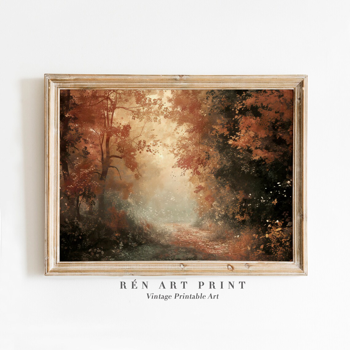 Vintage Fall Scenery Painting Art Print, Rustic Autumn