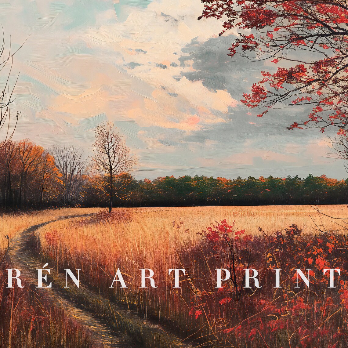 Vintage Autumn Rustic Landscape Art Print - Image 3