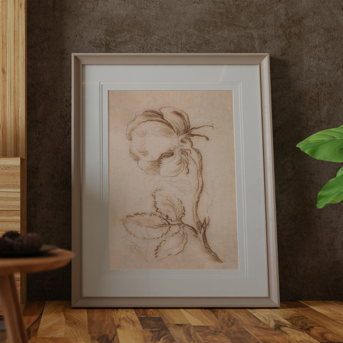 Antique Flower Sketch Art Print, Neutral Rose - Image 2