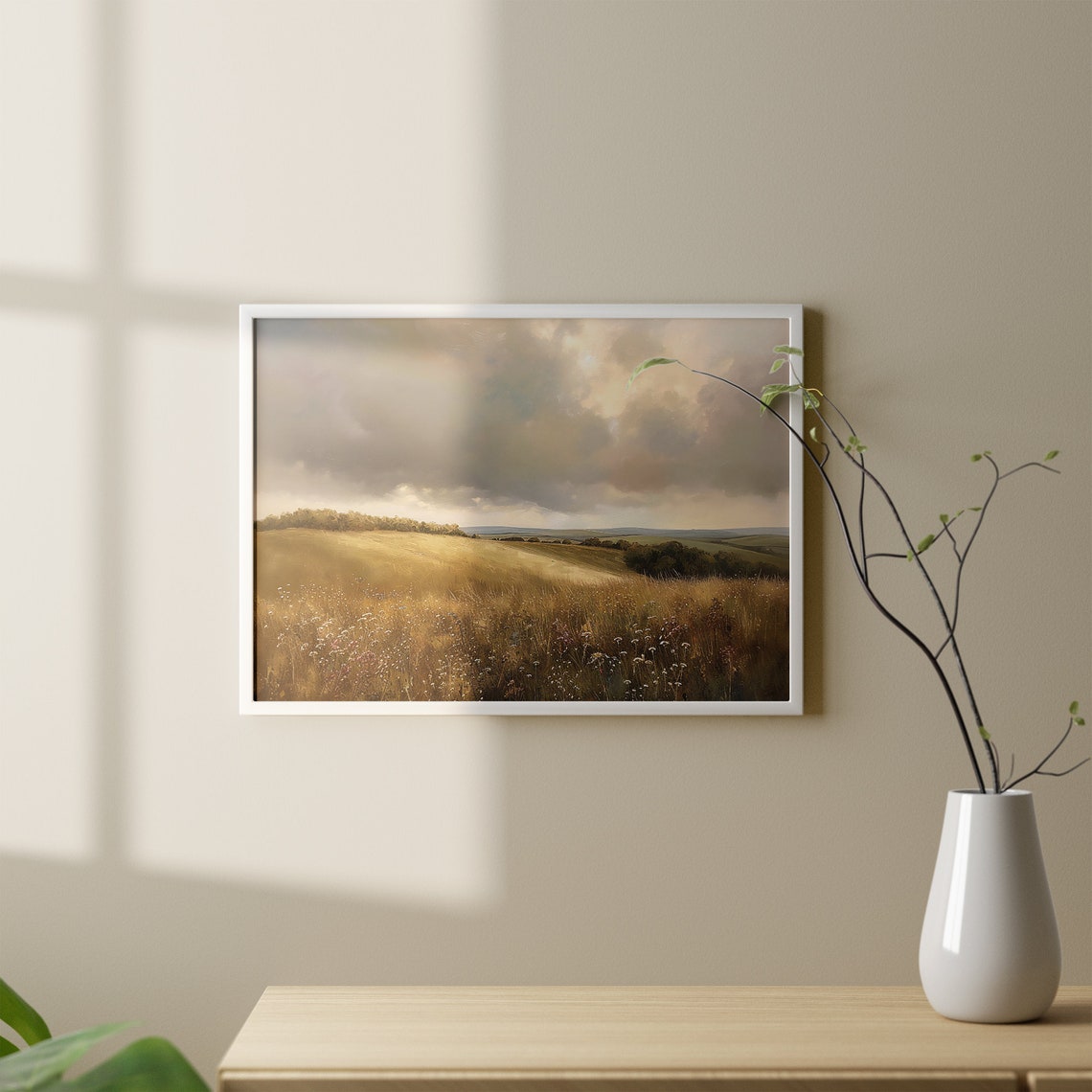 Golden Wheat Field With Wildflowers Under Dramatic Cloudy Sky Poster - Image 2