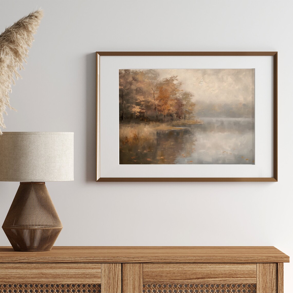 Vintage Autumn Lake Painting, Rustic Landscape Art Print - Image 3