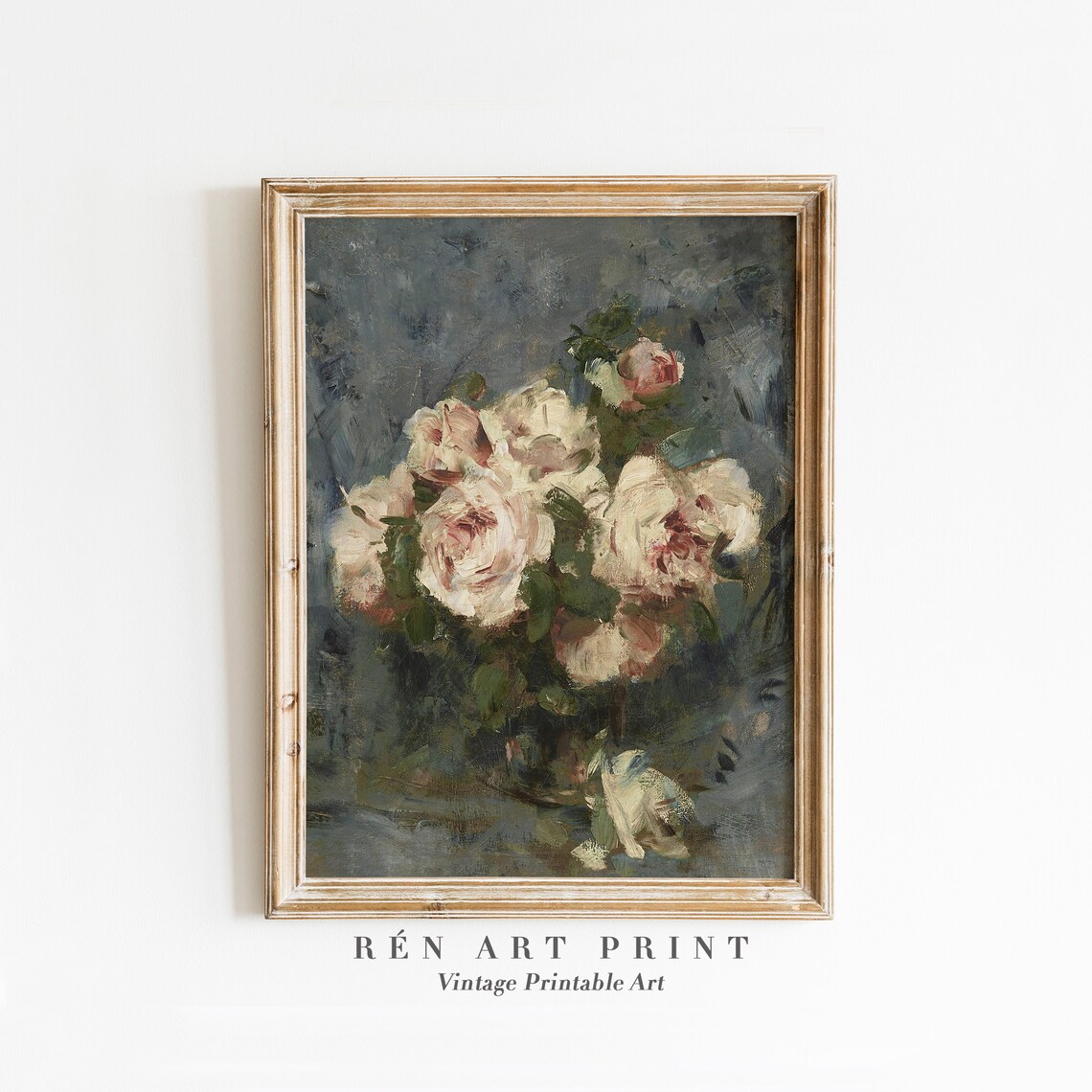 Vintage White Rose Botanical Art Print, Cottagecore