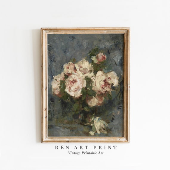 Vintage White Rose Botanical Art Print, Cottagecore