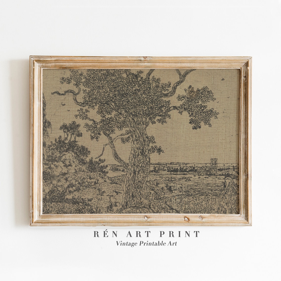 Antique Landscape Drawing Art Print, Cottage Sketch