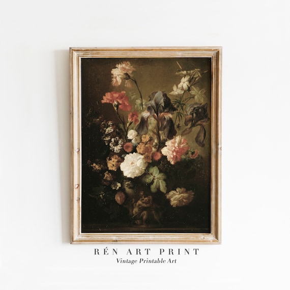 Vintage Floral Still Life Botanical Oil Painting