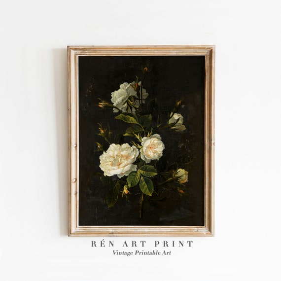 Moody Floral Dark Academia Botanical Art Print