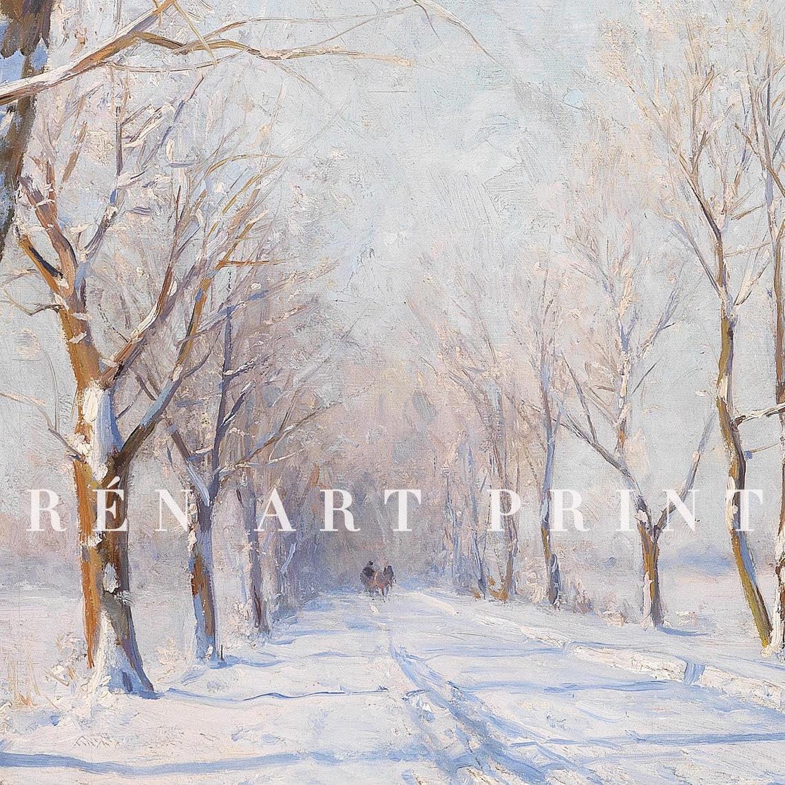 Snowy Tree Lined Winter Road Impressionist Landscape Antique Poster - Image 3