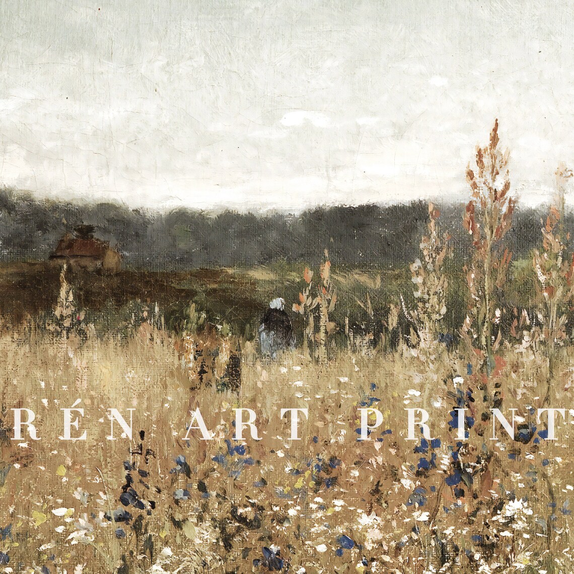 Vintage Spring Wildflower Field Landscape Art Print - Image 3