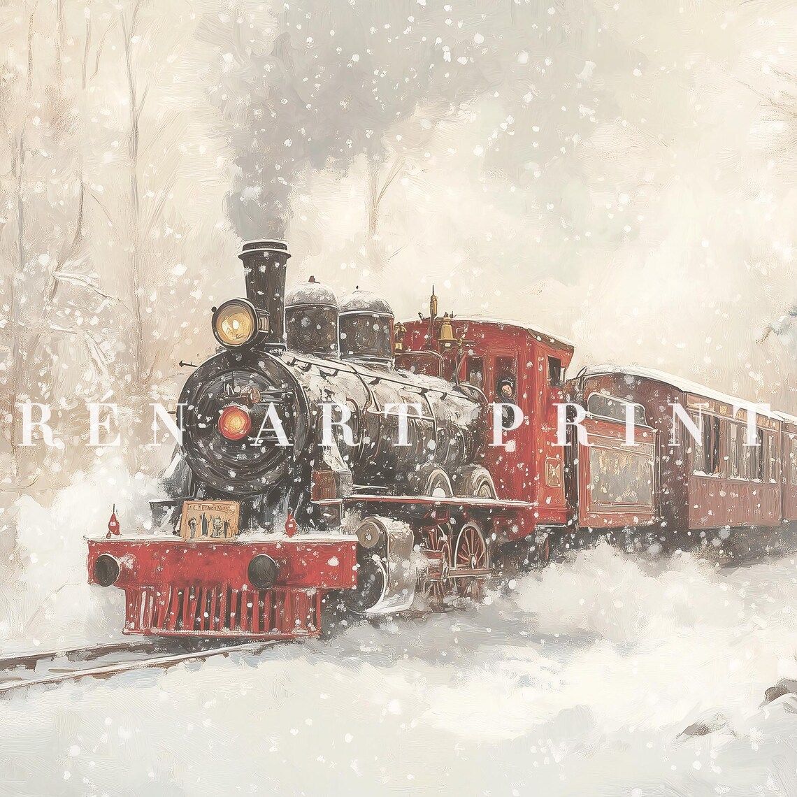 Vintage Christmas Train, Farmhouse Holiday Art Print - Image 3