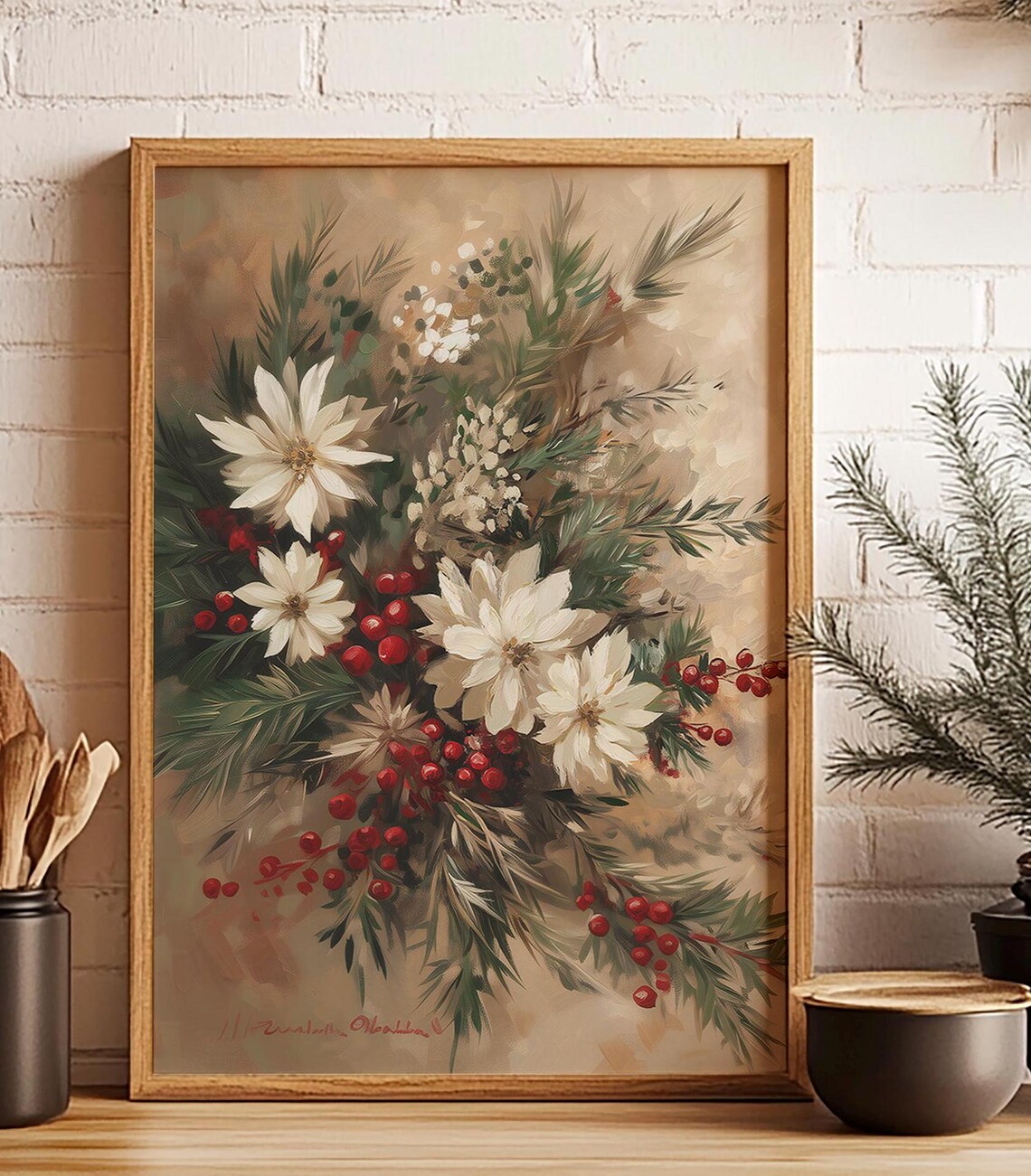 Christmas Botanical Floral Wall Art, Vintage Holiday - Image 2