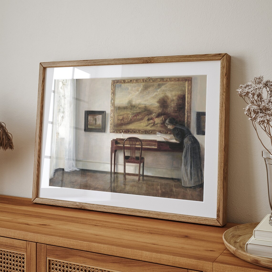 Woman Reading in Sunlit Vintage Interior Antique Painting Poster - Image 3