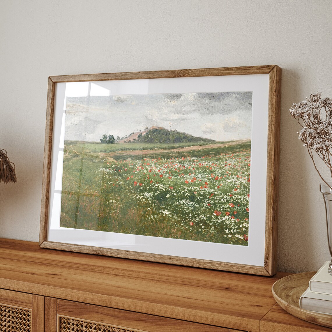 Spring Poppy Meadow Wildflowers Hill Antique Floral Landscape Painting Poster - Image 3