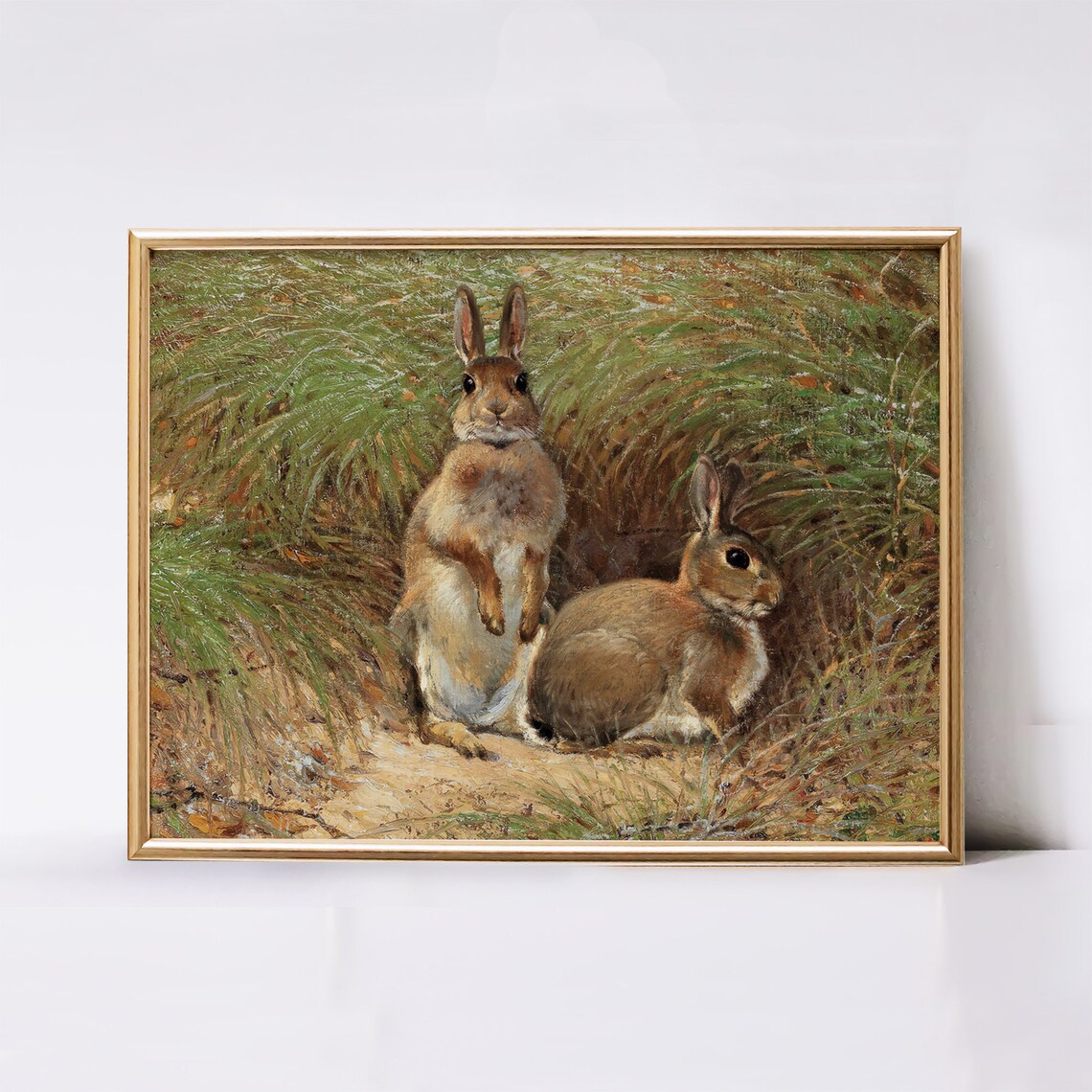 Vintage Rabbit Painting Art Print, Rustic Nursery Decor - Image 2