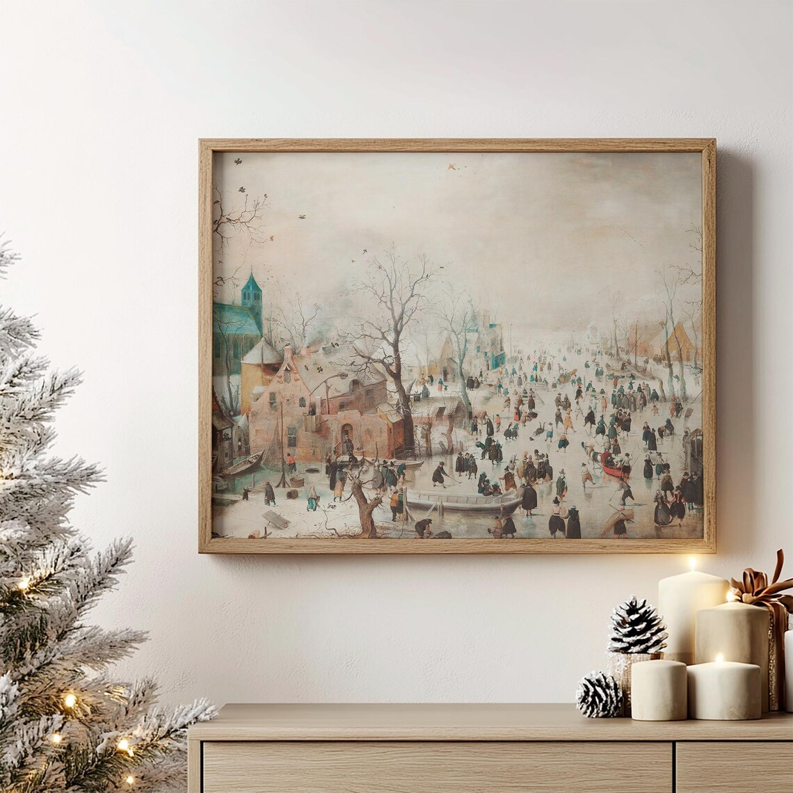 Vintage Ice Skating Painting Christmas Wall Art Snowy Village Art Print Country Holiday Decor Antique Winter Print - Image 2