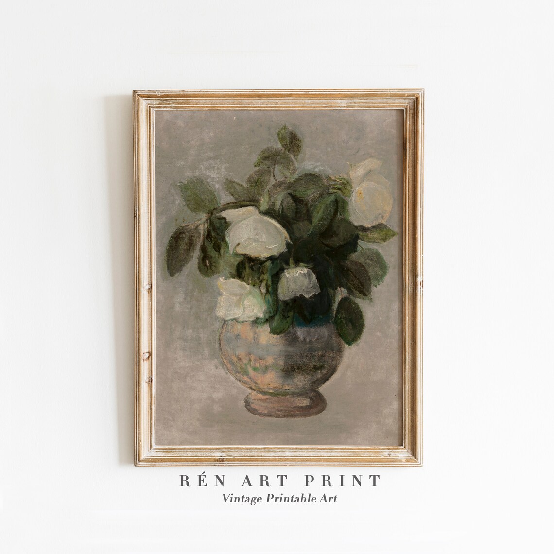 White Rose Vintage Oil Painting Floral Art Print