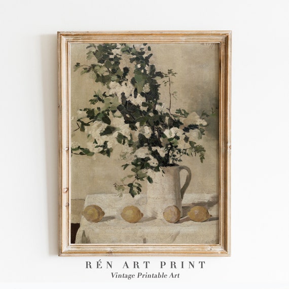 Vintage Flower Painting, Farmhouse Floral Still Life Art Print