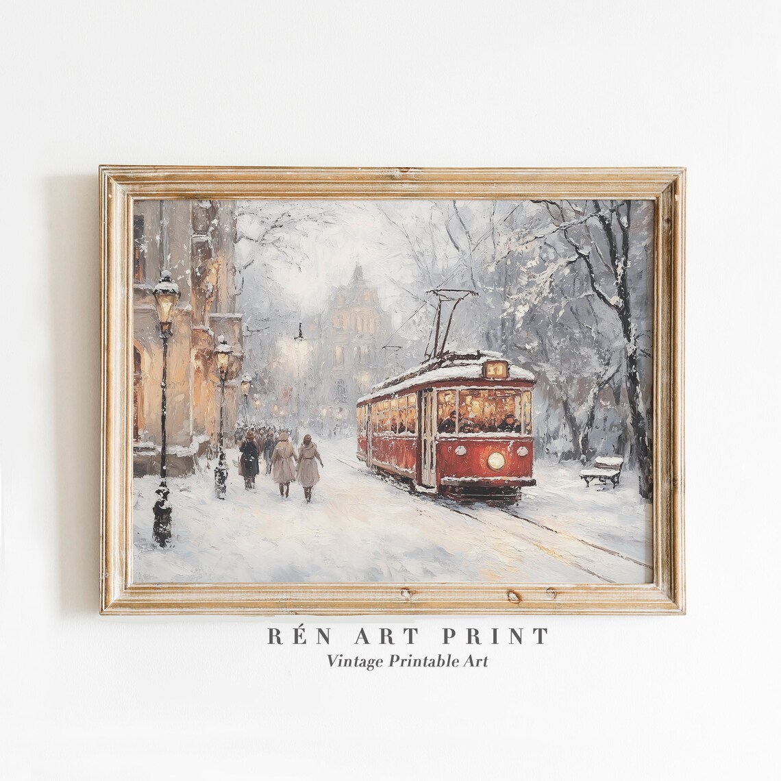 Winter Cityscape Vintage Christmas Art Print