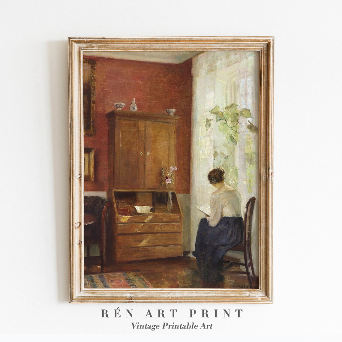 Vintage Portrait Woman Reading Bedroom Wall Art Print