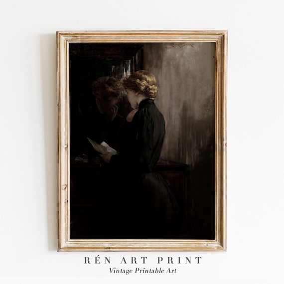 Moody Woman Portrait, Dark Academia Wall Art Print