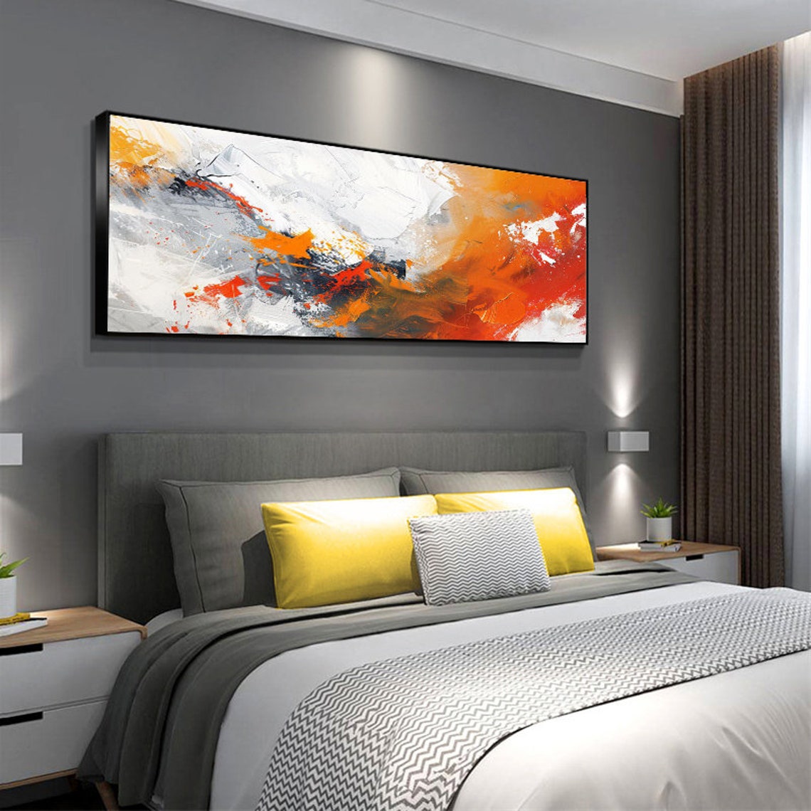 Bold Burnt Orange White and Grey Modern Abstract Artwork Poster - Image 3