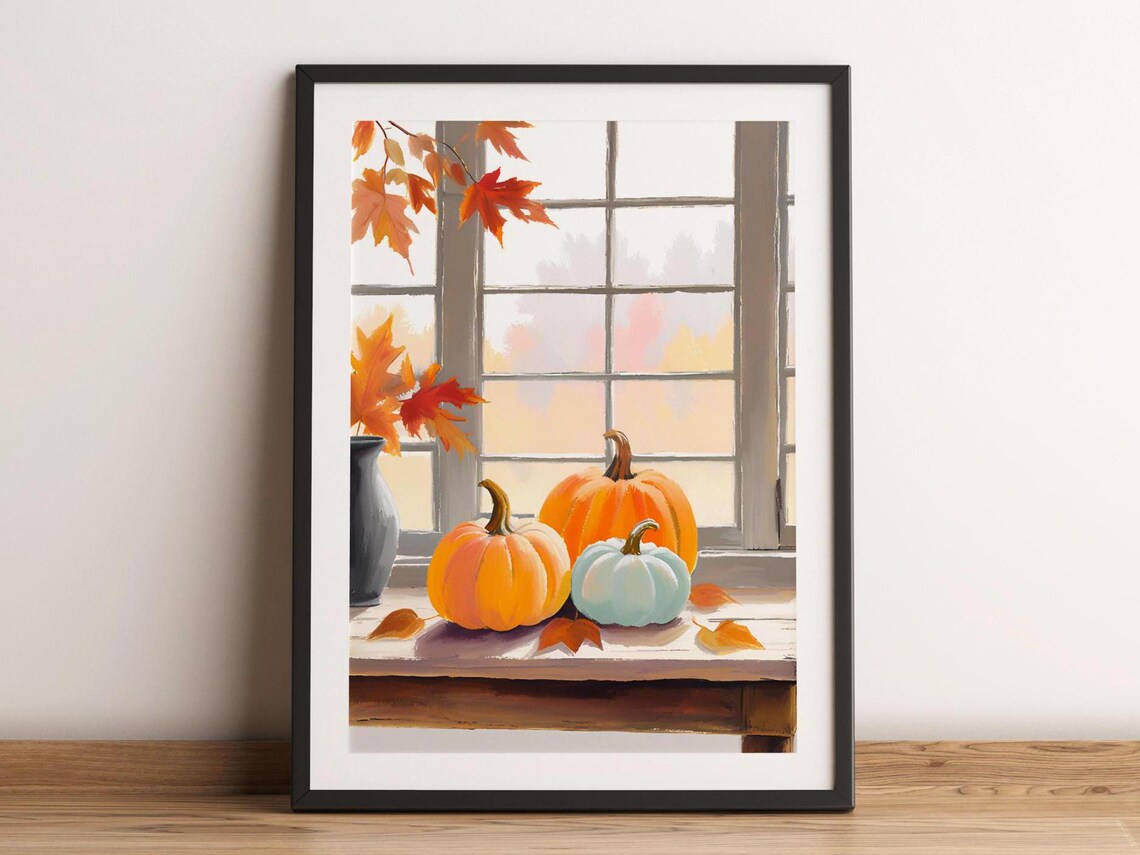 Pastel Pumpkins Kitchen Wall Art Halloween Painting Soft Cozy Fall Print Home Room Decor Autumn