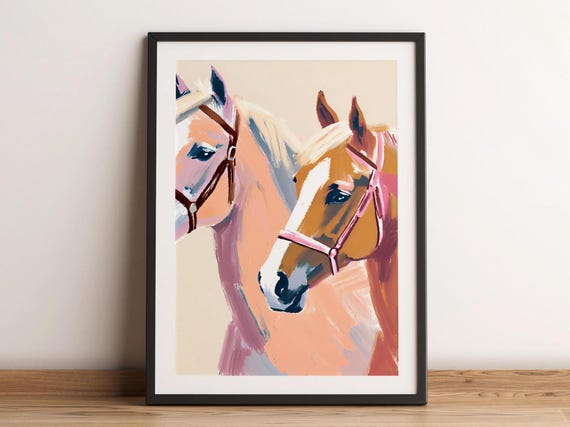Western Retro Horses Print Southern Cowboy Wall Art Pink Watercolor Pastel Painting Home Decor Vintage Poster