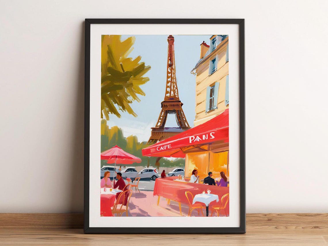 Eiffel Tower Paris Cafe Painting Wall Art Parisian Watercolor France Travel Poster City Landmark Landscape Home Decor