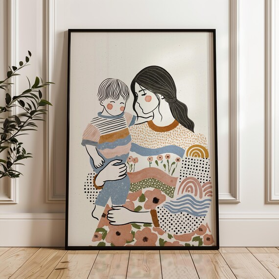 Mother And Son, Mummy And Me Gift, Art Print