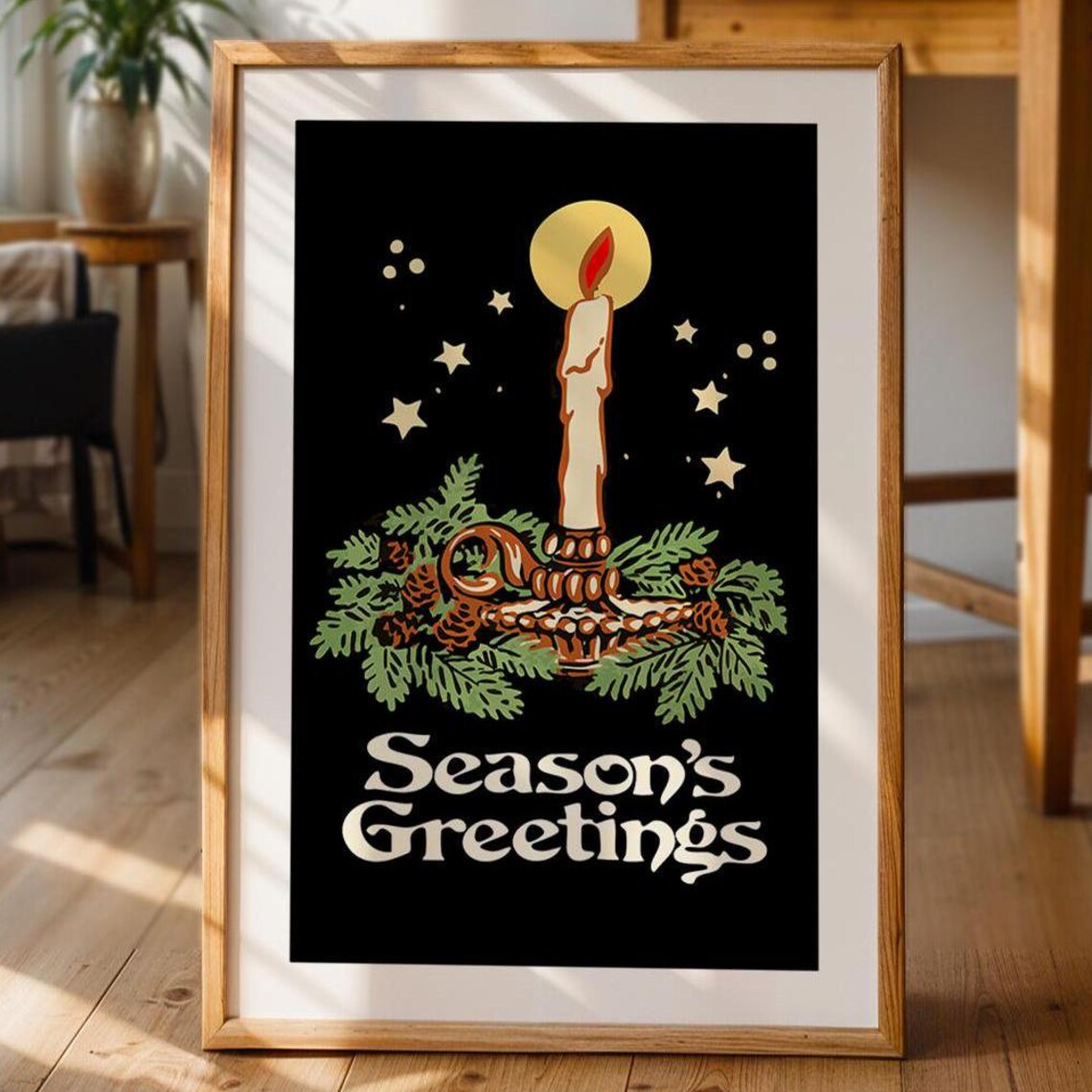 Seasons Greetings Retro Christmas Poster Print