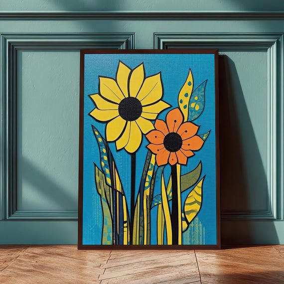 Bold Modern Sunflower Flower Art Print Vibrant Floral Wall Decor Minimalist Botanical