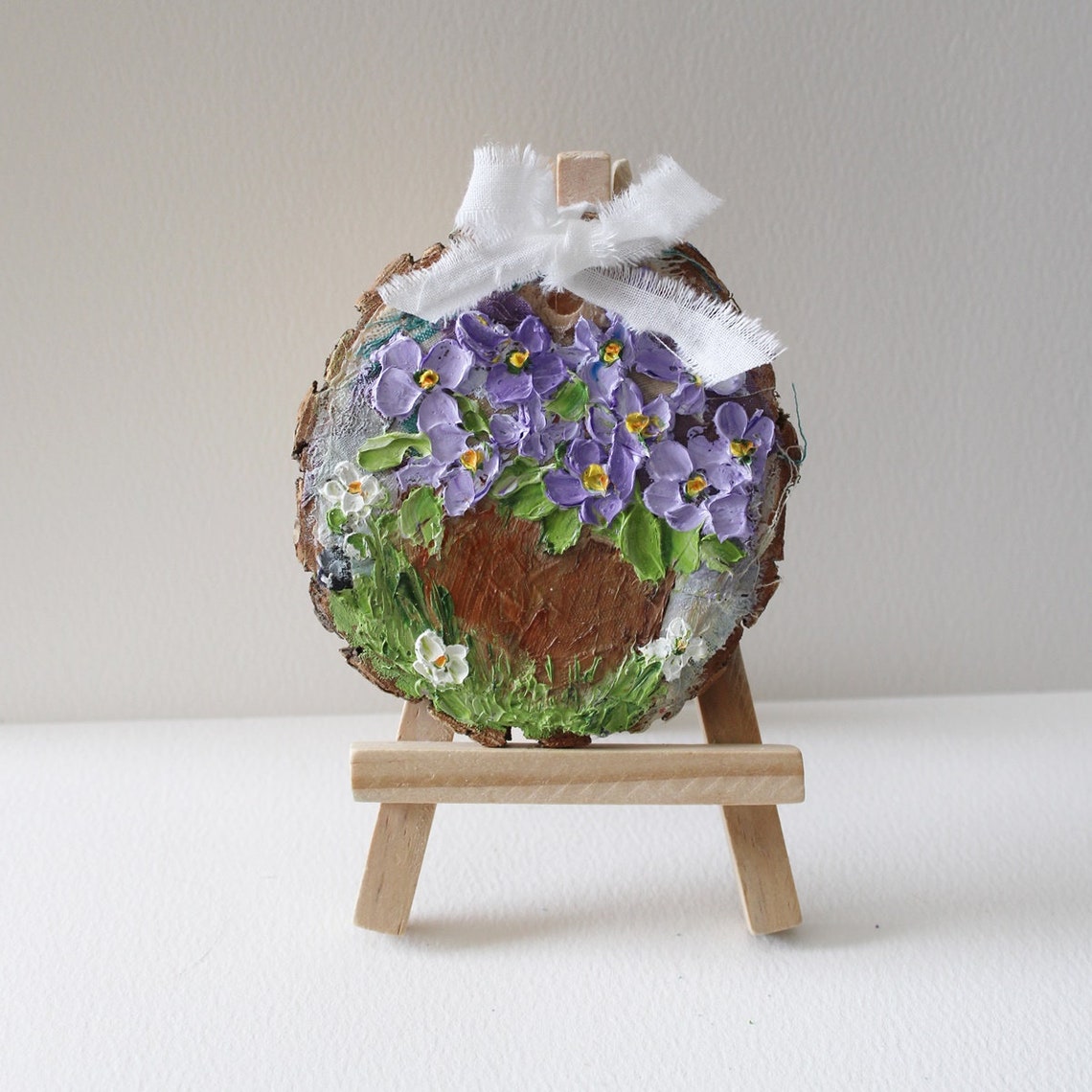 Painted Wood Slice Ornaments with Impasto Flowers and Bows Poster - Image 2