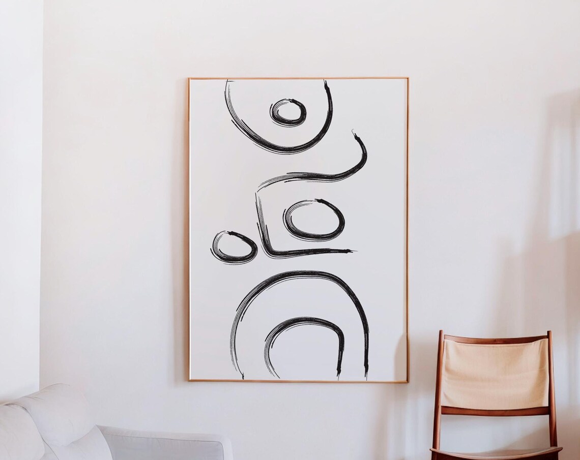 Abstract Black Brushstroke Art Poster Organic Shapes on White