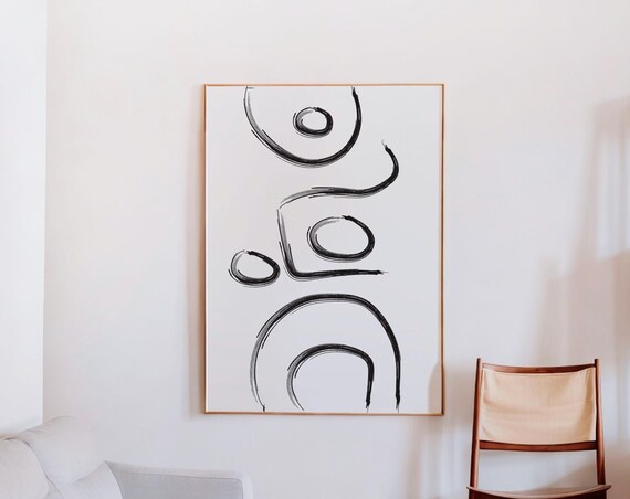 Abstract Framed Line Art Print For Luxury Interior Design Statement Piece I Geometric Shapes In Freehand Lines For Minimalist Scandi Style