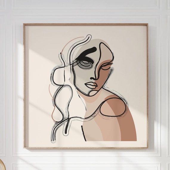 Framed Minimalistic Line Art Print For Stylish Scandinavian Wall Art In Neutral Colors I Square Minimalist Poster Of A Woman I Nordic Decor