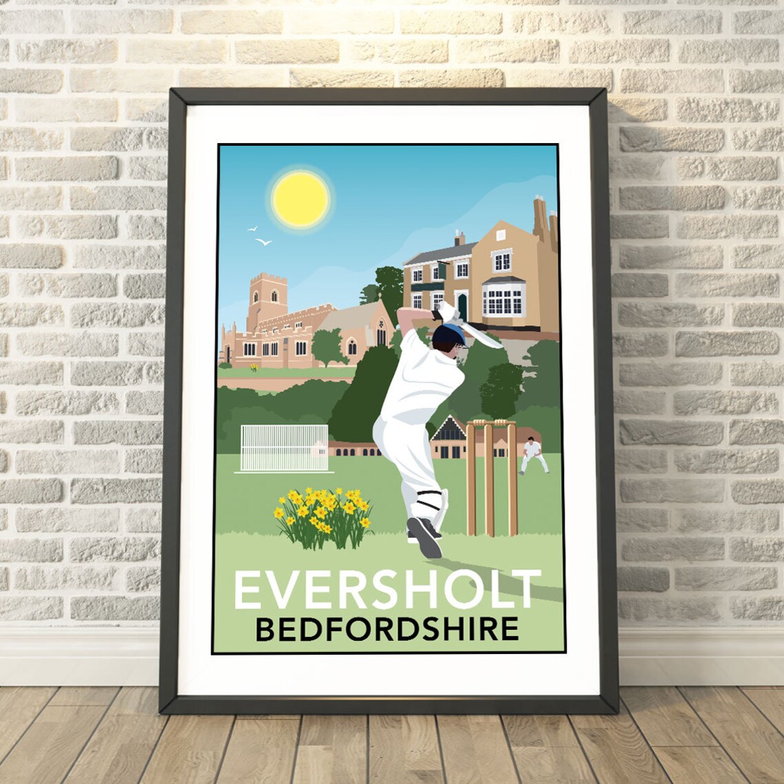 Eversholt Bedfordshire Village Cricket Match Vintage Travel Poster