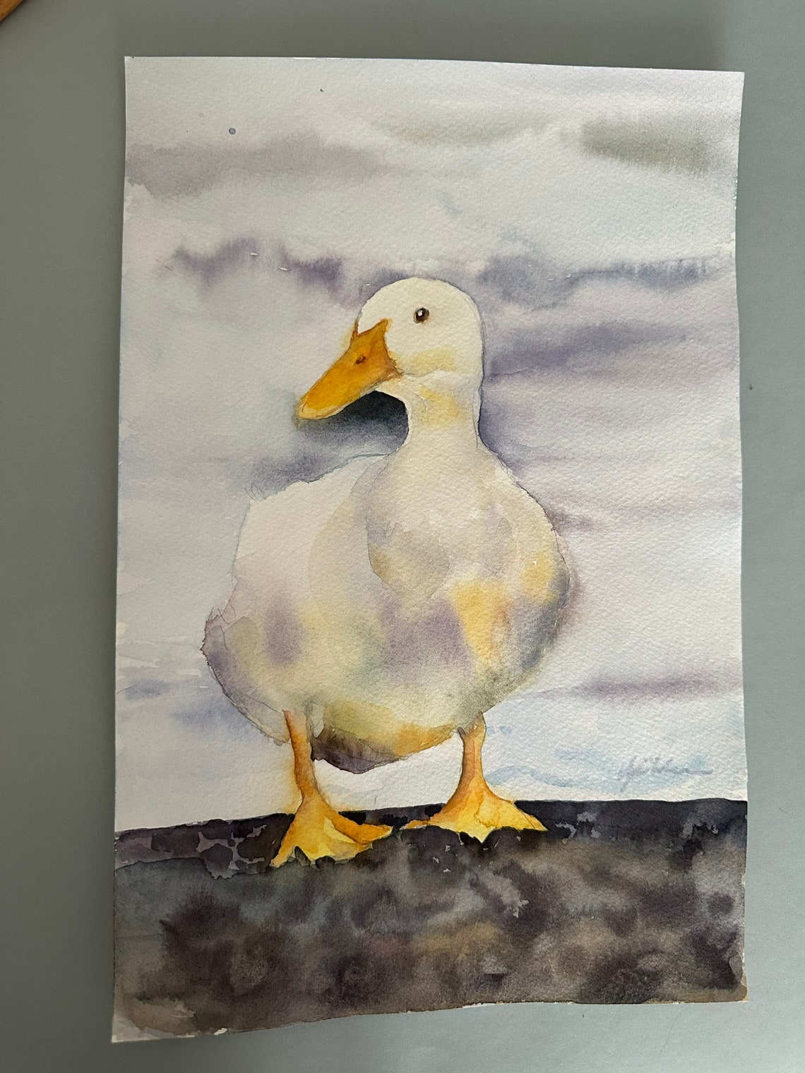 Serene White Duck Standing Tall in Soft Watercolor Art Poster - Image 5