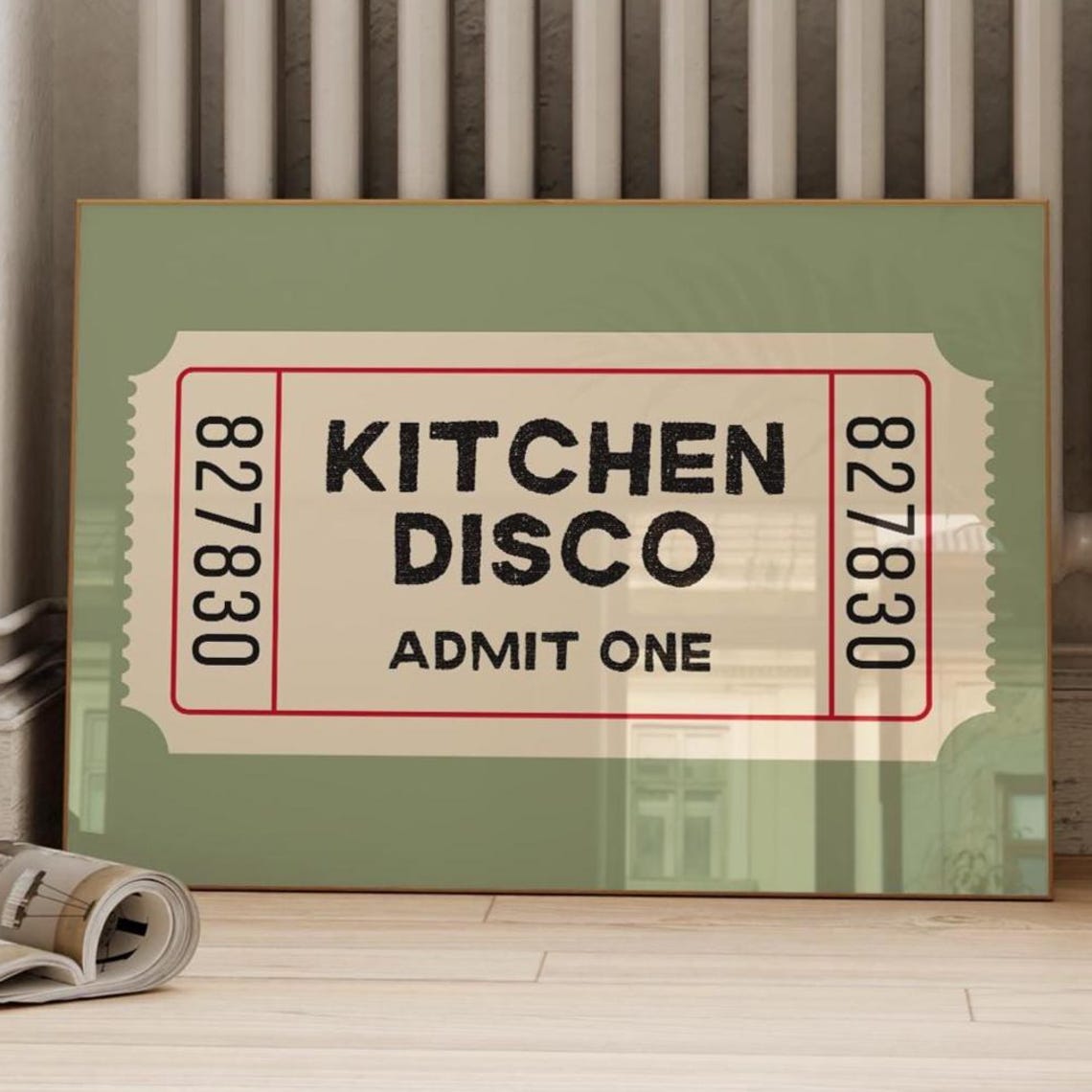 Retro Kitchen Disco Admit One Sage Green Ticket Stub Art Poster