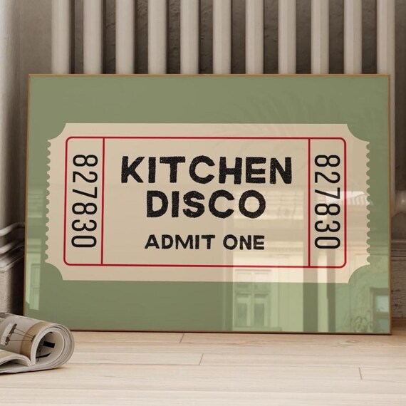 Retro Kitchen Disco Admit One Sage Green Ticket Stub Art Poster