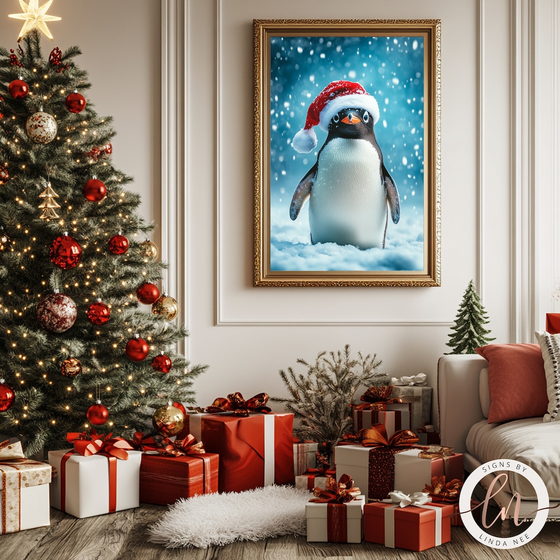 Cute Penguin In Santa Hat Christmas Art Print - Image 3