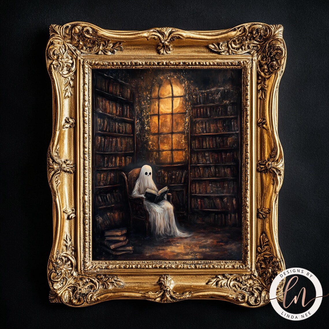 Vintage Library Ghost, Dark Academia Spooky Poster - Image 5