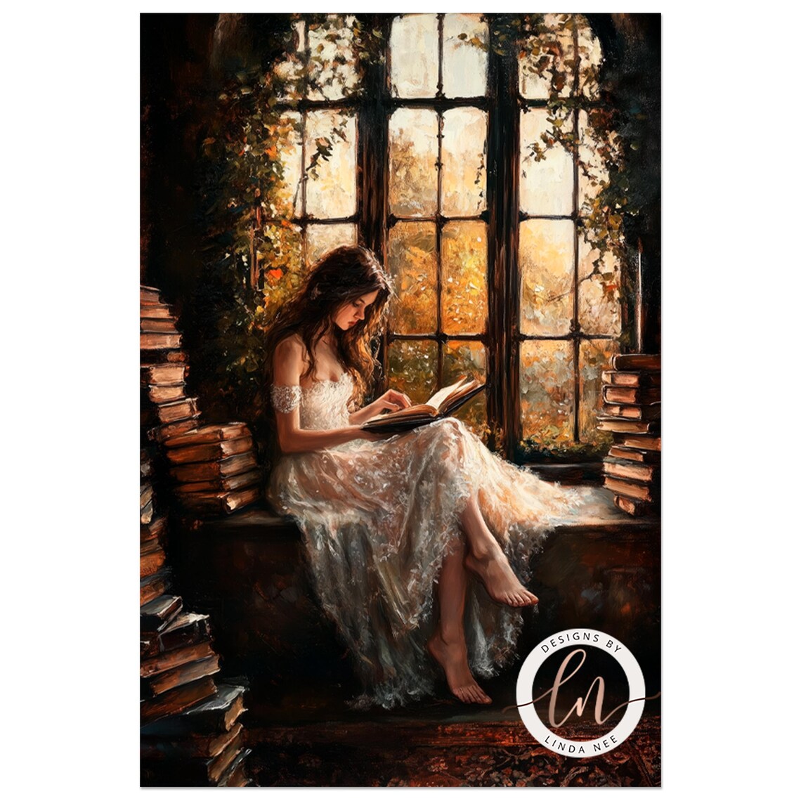 Vintage Victorian Woman Reading, Dark Academia Art Print - Image 2