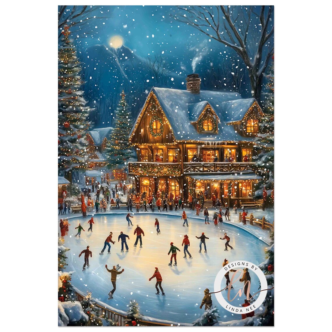 Winter Skating Rink Vintage Christmas Art Print - Image 4