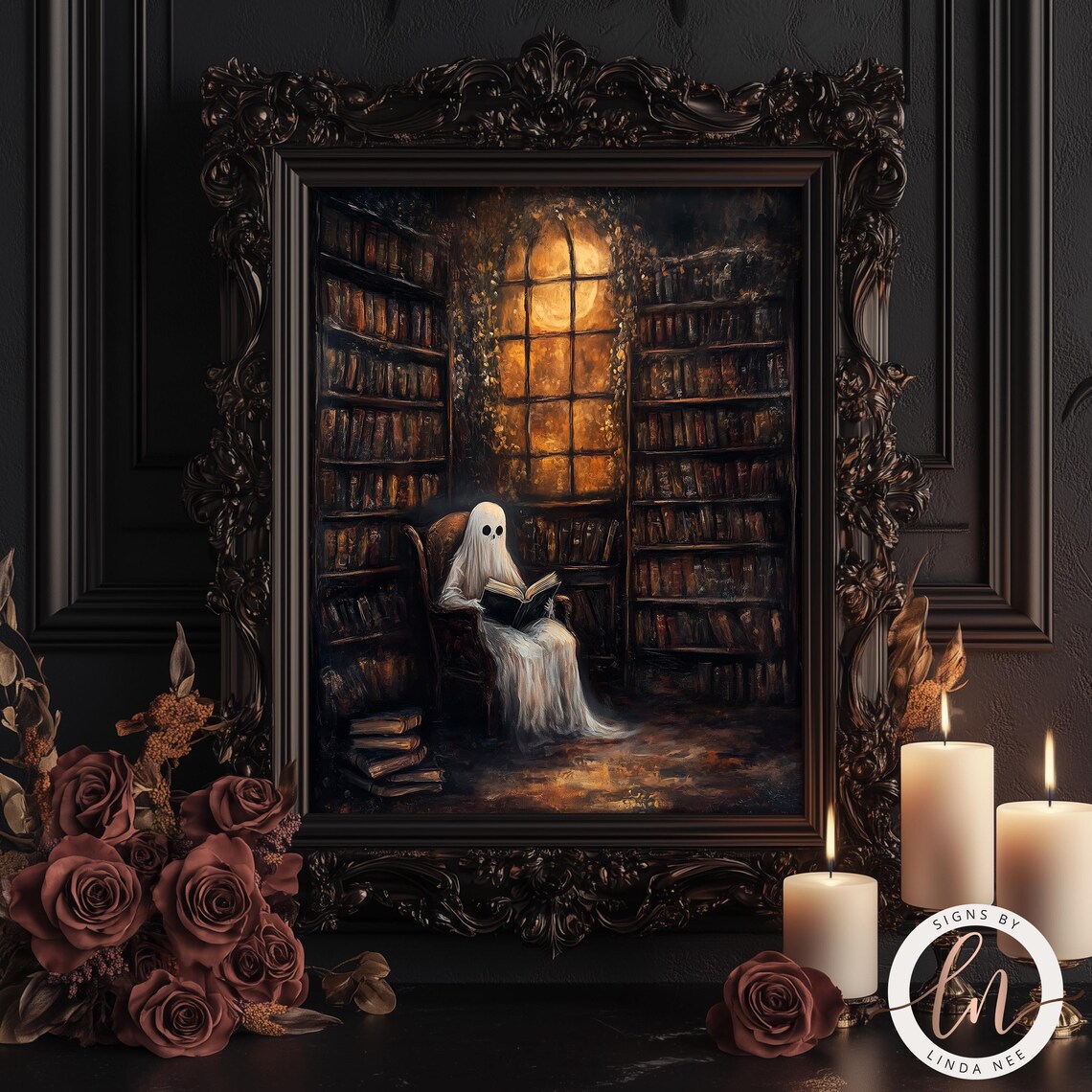 Vintage Library Ghost, Dark Academia Spooky Poster - Image 2