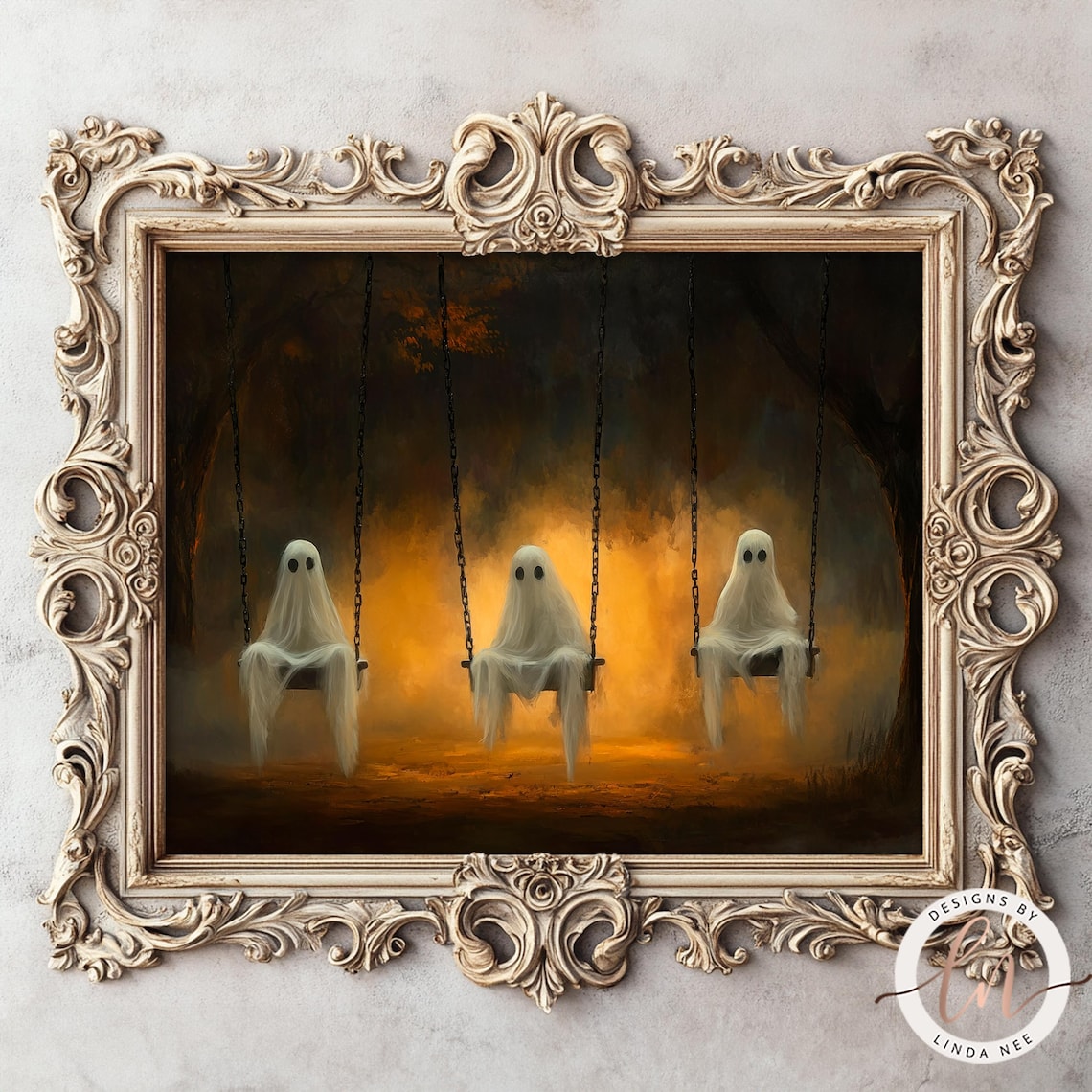 Ghosts On Swing Art Print, Gothic Halloween Decor - Image 3