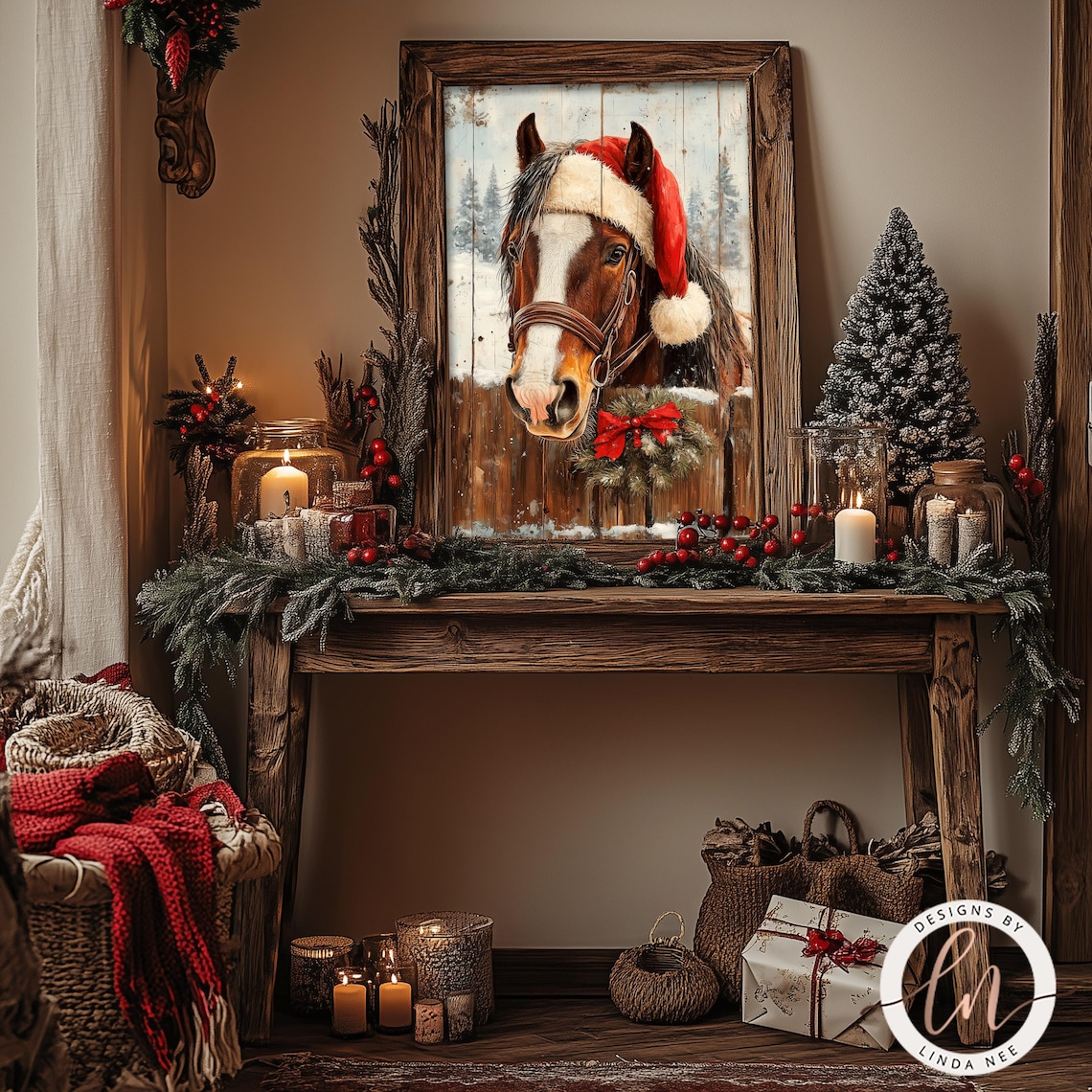 Horse Portrait Vintage Christmas Art Print, Farmhouse - Image 4