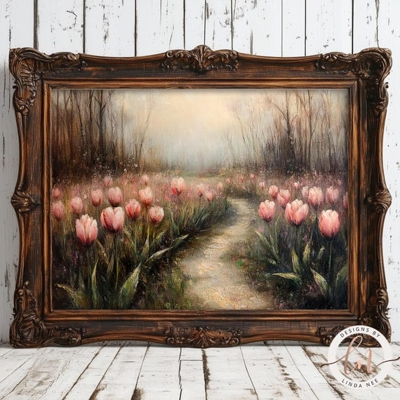 Vintage Tulip Floral Spring Art Print, French Country