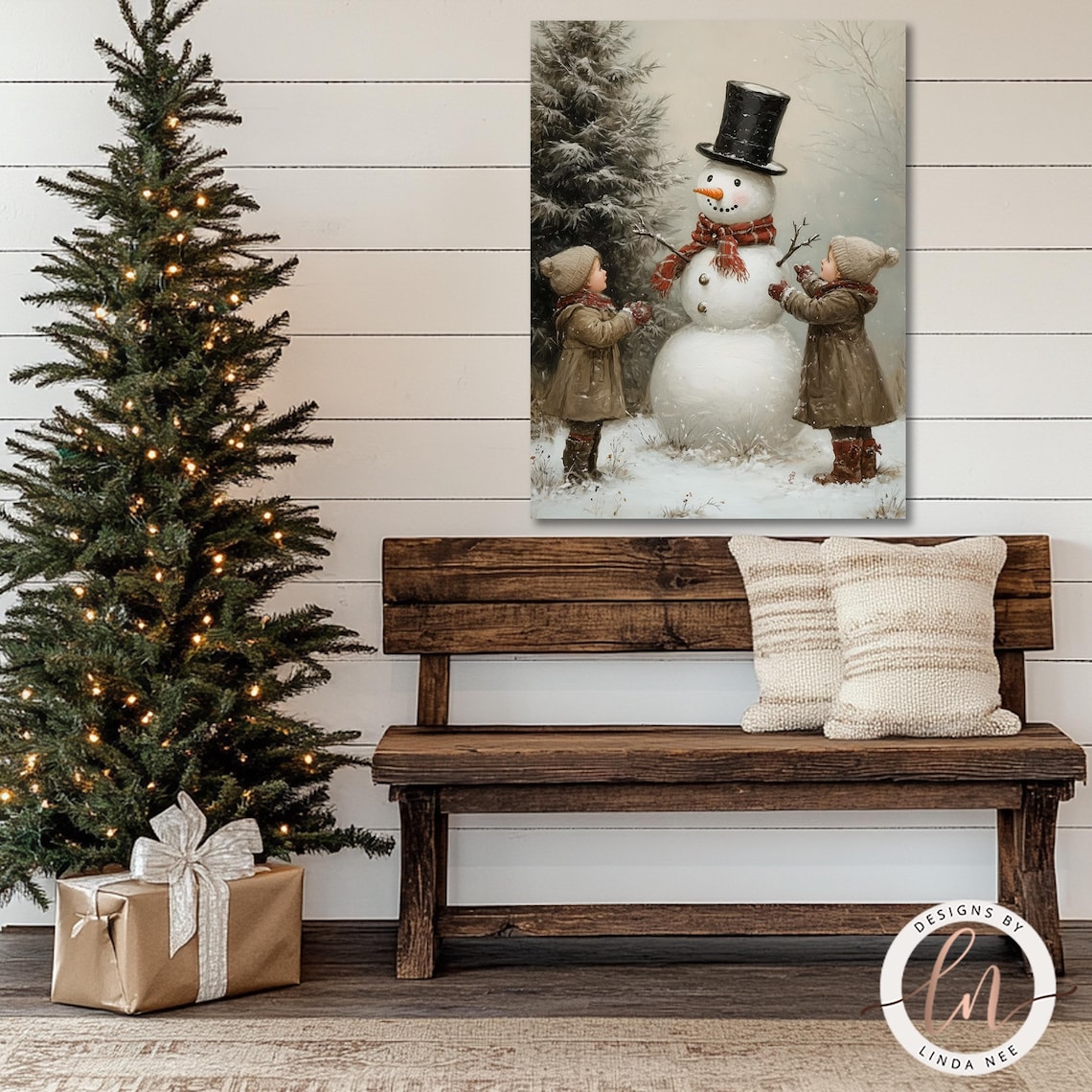 Vintage Snowman Christmas Art Print, Farmhouse Winter - Image 3