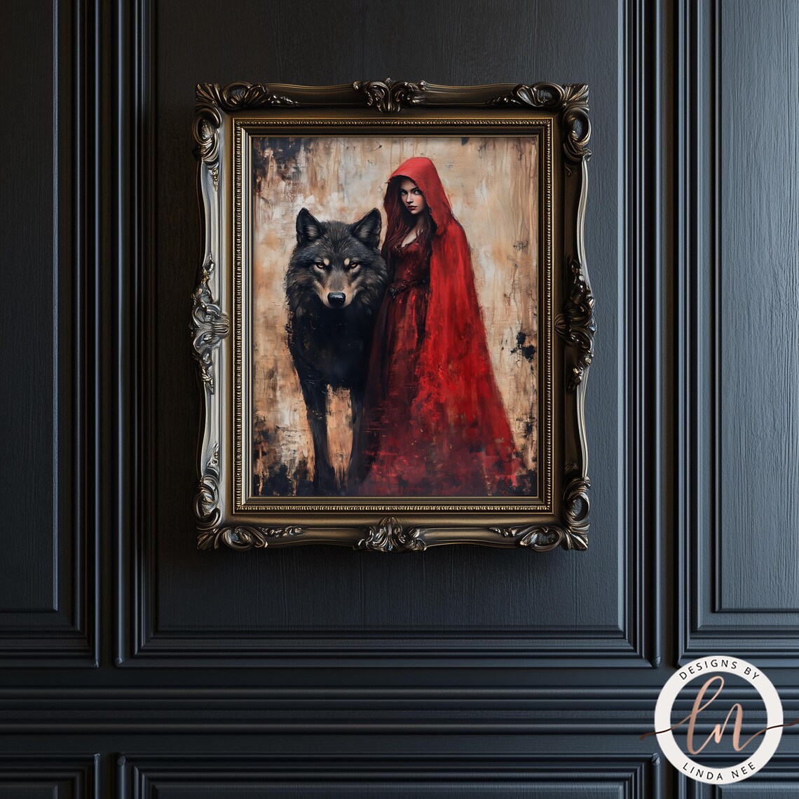 Gothic Little Red Riding Hood and the Big Bad Wolf Art Print - Image 2