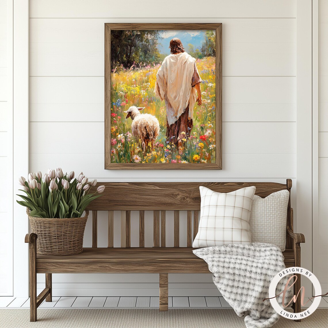 Jesus Walking With Lamb Easter Christian Art Print - Image 3